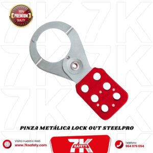 Pinza metálica Lock Out Steelpro para sistema de bloqueo y etiquetado LOTO en seguridad industrial