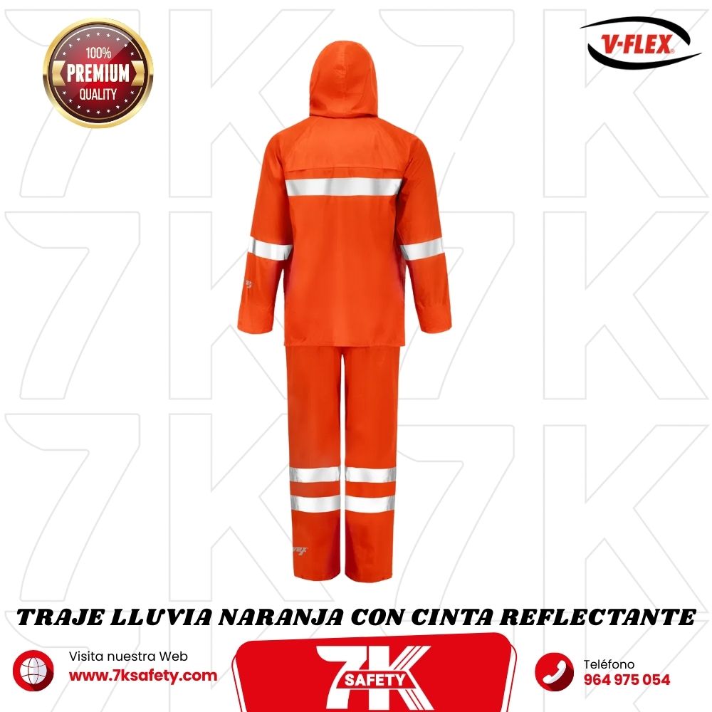 Traje para lluvia Activex color naranjo con cinta reflectante