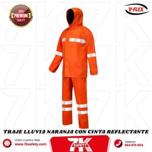 Traje para lluvia Activex color naranjo con cinta reflectante