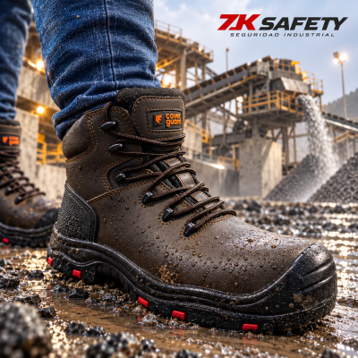 Zapato de seguridad TOPAZ Coverguard de caña alta en cuero marrón con puntera composite