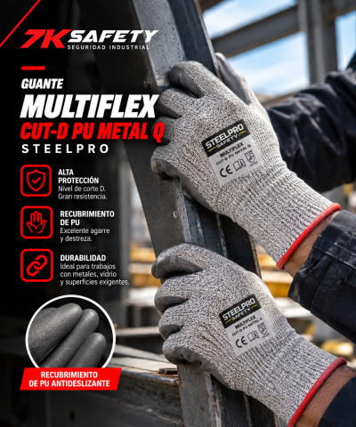 Guante Multiflex Cut-D PU Metal Q Steelpro anticorte nivel D con recubrimiento de poliuretano